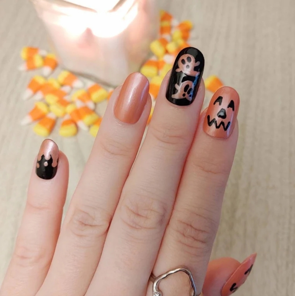 Pink Spooky Halloween Nails - New Hand Painted